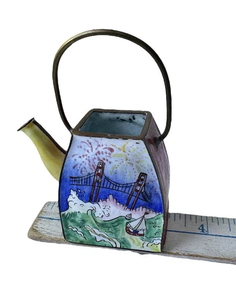 Redfern House Enamel Mini Teapot San Francisco Golden Gate Bridge Cable Car