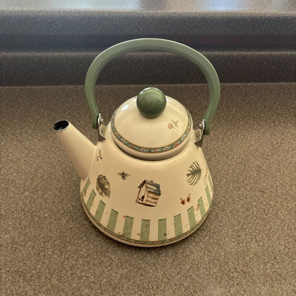 Pfaltzgraff Naturewood Garden Metal Enamelware Teapot Tea Pot Kettle with Lid