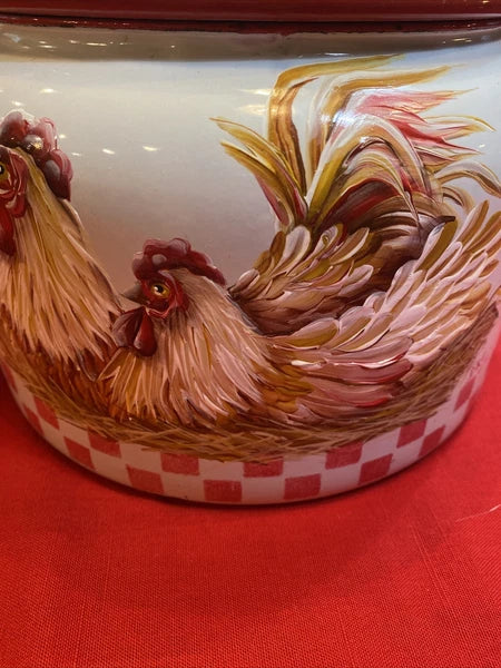 Enamel Ware Large Tea Kettle/ Rooster