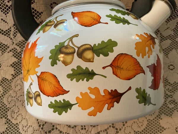 New Temp-tations 2.3-qt Enamel on Steel Tea Kettle Autumn.Fall Seasonal