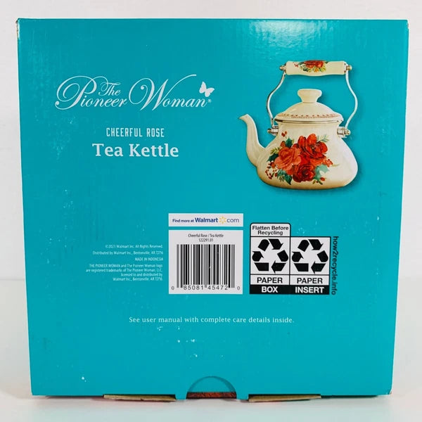 Pioneer Woman Teapot Kettle 1.9 Quart Farmhouse Decor Cheerful Rose Mother Gift