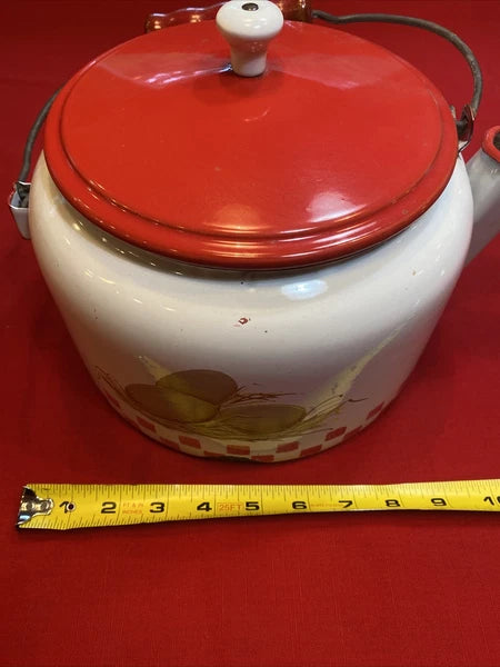 Enamel Ware Large Tea Kettle/ Rooster