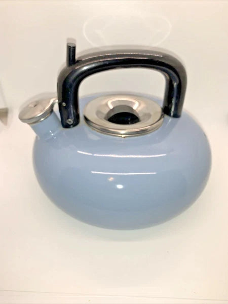 Vintage Copco Whistling Kettle Sam Lebowitz Blue Enamel on Metal 2-3/4 Qt Japan