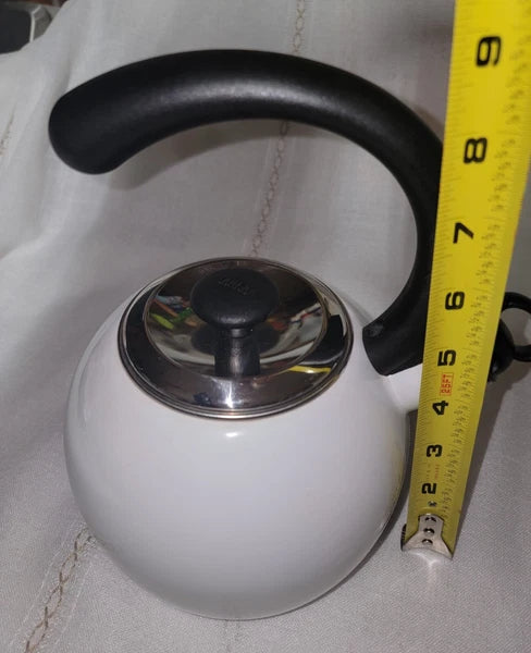 Vintage Copco Whistling Tea Kettle Cavalier White Enamel 2 Qt