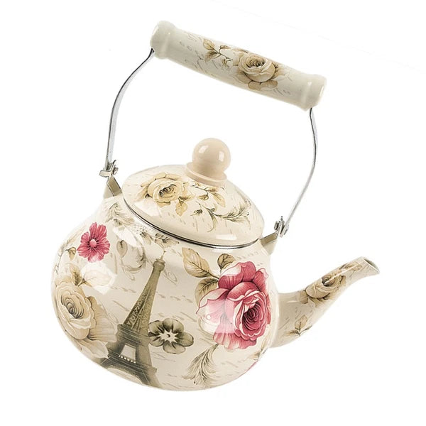 Pear Shaped Pot Boiling Water Kettle Enameled Tea Stove Top Travel Teapot