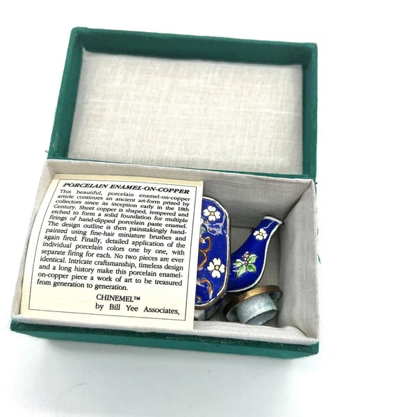 Chinemel Miniature Teapot by Bill Yee Copper and Enamel Vintage W/Box