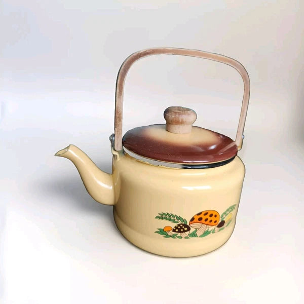 Rare 70’s Sear’s Merry Mushroom Enamelware Tea Kettle