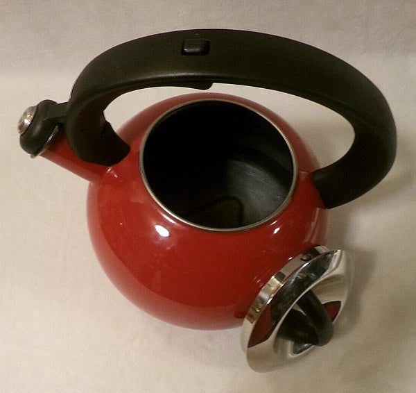STAINLESS STEEL WHISTLING TEA KETTLE with BRIGHT RED ENAMEL COATING