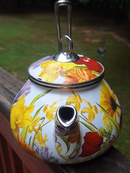 Pioneer Woman 2.3 Qt.tea Kettle Summer Garden Floral Enameled Steel Retired READ