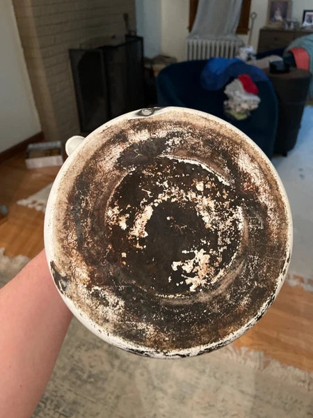 Large vintage enamel tea kettle with matching small basin