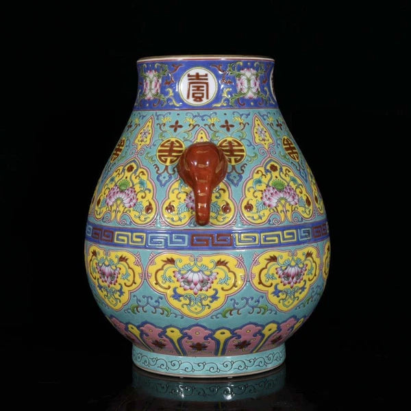 Qianlong Signed Old Chinese Colour Enamel Zun Vase W/flower N3328