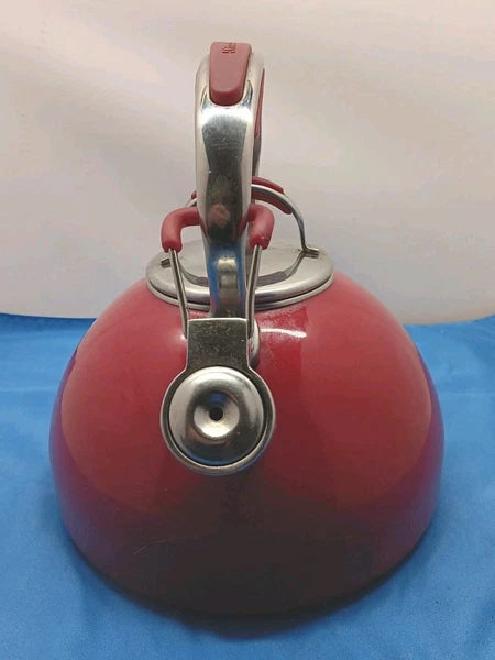 Kitchen Aid 2 Quart Whistling Tea Kettle Pot Red Enamel