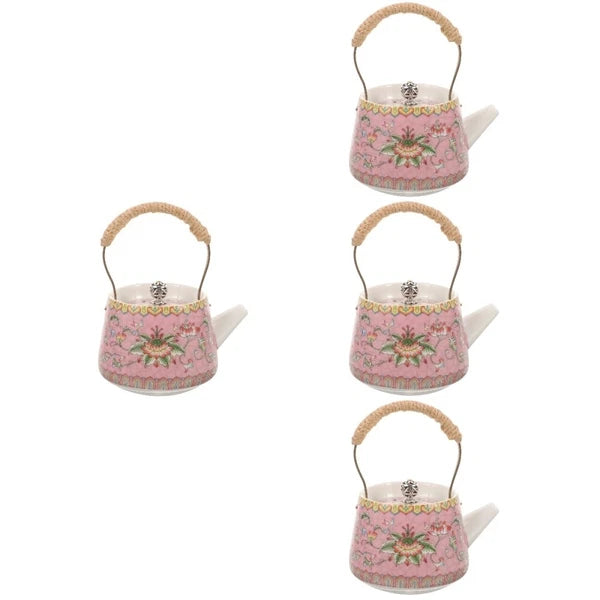 4 Pieces Enamel Teapot Travel Ceramic Kettle Stovetop Chinese Clay