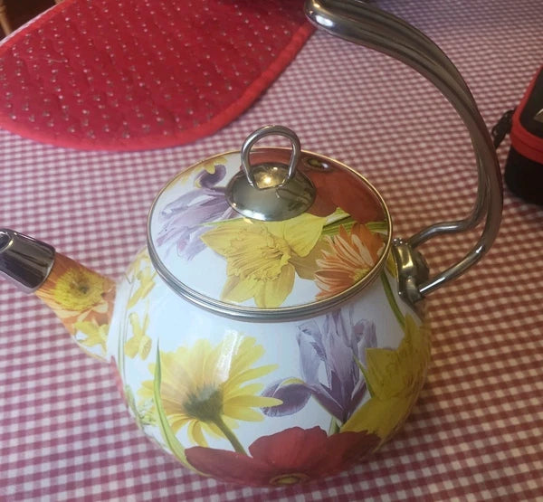 The Pioneer Woman Summer Garden Floral Enamel Tea Kettle Retired Spring Flowers