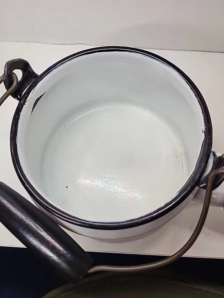 Vintage Bergren Swedish White Tin Enamelware 1960’s Tea Kettle with Fruit design