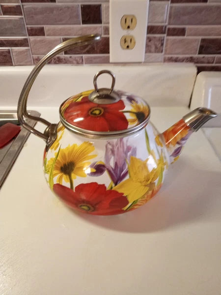 Pioneer Woman Enameled Steel Kettle/Teapot Floral Design Retired