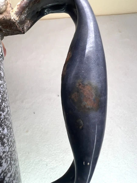 Vintage Enamelware Blue Speckled Kettle With Handle And Attached Lid Farmhouse