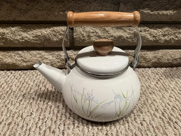 Corning Lincoware Tea Pot Handle White Color Floral & Grass Design Flowers