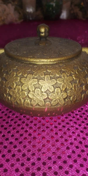 Brass/Enamel Marked Ethnic Teapot With Tea Strainer EUC