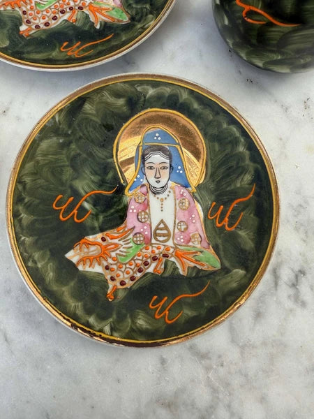 Vintage Hand-Painted Japanese Tea Set – Kutani Moriage Dragon Design, Made in Ja