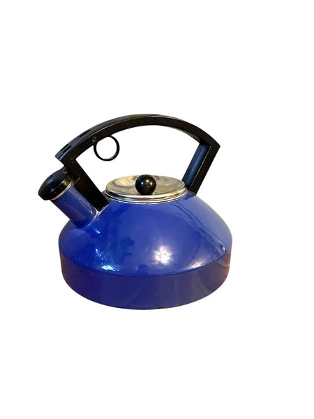 Vintage Enameled Blue 2 Quart Tea Whistling Kettle
