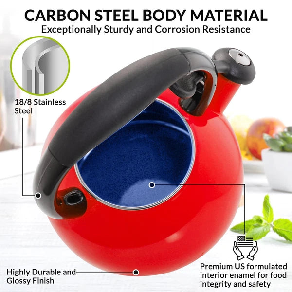 1.8 QT Kettle, Buttons Series, Premium Enamel on Carbon Steel, Whistling, Eve...
