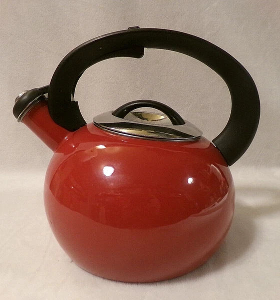 STAINLESS STEEL WHISTLING TEA KETTLE with BRIGHT RED ENAMEL COATING