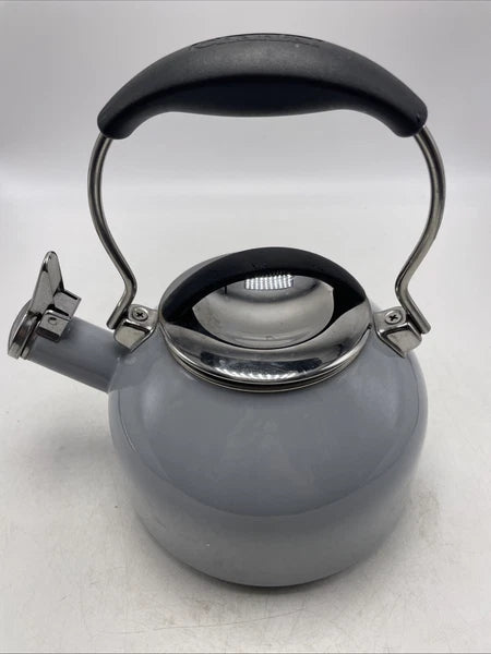 CHANTAL Teakettle Whistling 1.8 Qt Enamel on Steel Light Gray Blue Tea Kettle