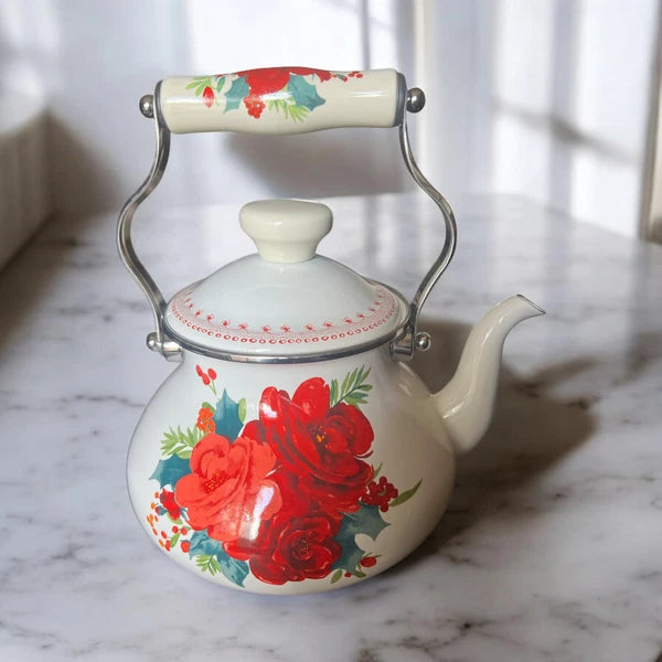 The Pioneer Woman Cheerful Rose Enamel on Steel 1.9 Tea Kettle