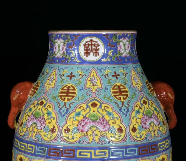 Qianlong Signed Old Chinese Colour Enamel Zun Vase W/flower N3328