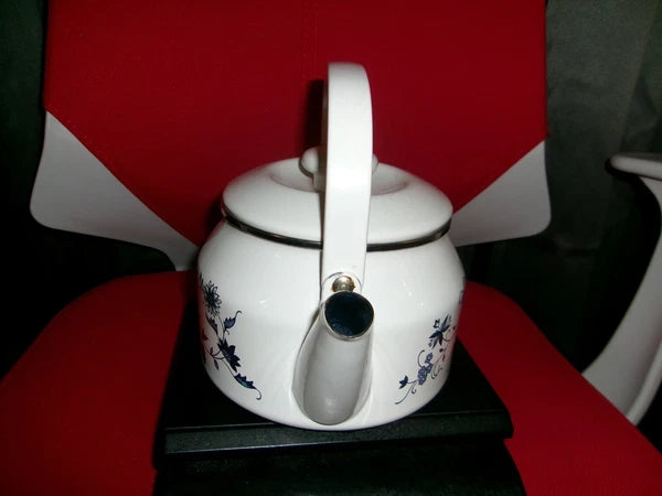 tea kettle white and blue flowers on it made in thailand
