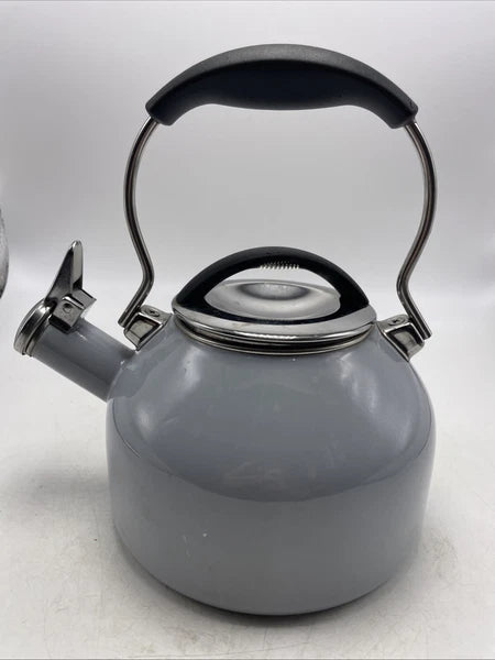 CHANTAL Teakettle Whistling 1.8 Qt Enamel on Steel Light Gray Blue Tea Kettle
