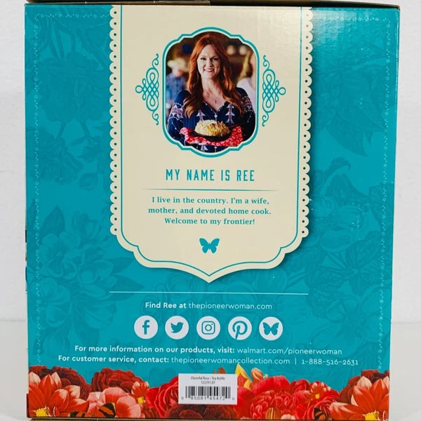 Pioneer Woman Teapot Kettle 1.9 Quart Farmhouse Decor Cheerful Rose Mother Gift