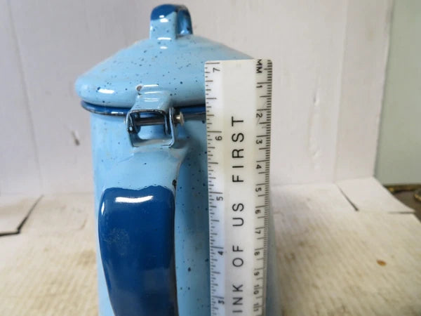 Vintage 6 Cup Blue Enamel Coffee Pot 7.75" Tall Collectible Enamelware Speckled