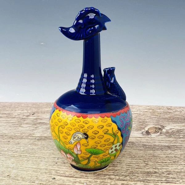 11“ China ancient Song Ding Kiln Filamentation Enamel Chicken head pot