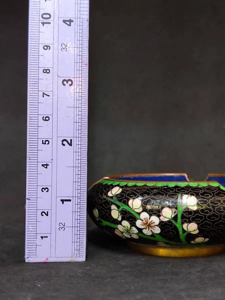 Chinese Vintage Cloisonne Bowl Cigarette stand Enamel Flowers Fine
