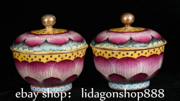 6" Yongzheng Marked Enamel Porcelain Phoenix Flower Pattern Lid Bowl Set