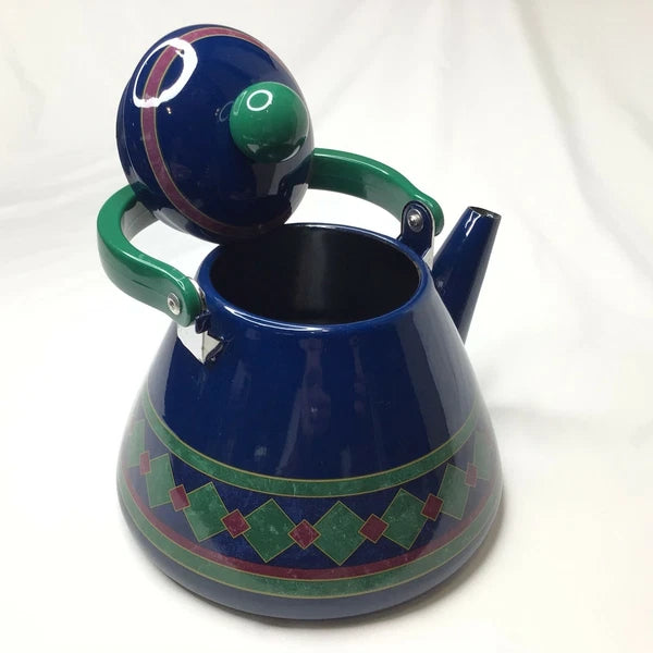 TEA KETTLE PHALZGRAPH GREAT USED CONDITION BLUES & GREEN