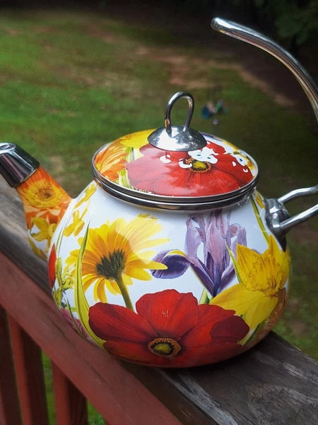 Pioneer Woman 2.3 Qt.tea Kettle Summer Garden Floral Enameled Steel Retired READ