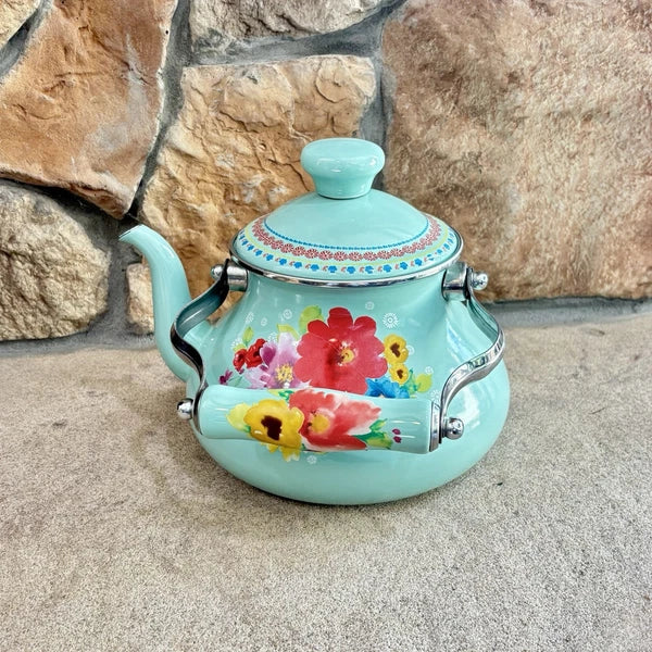 The Pioneer Woman Breezy Blossom Enamel on Steel 1.9-Quart Tea Kettle