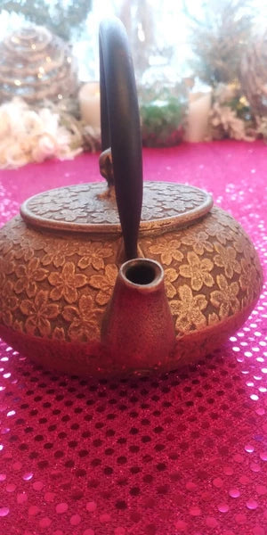 Brass/Enamel Marked Ethnic Teapot With Tea Strainer EUC