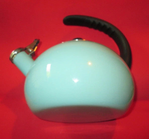 USED Farberware Luna Whistling Stovetop 2.5qt Tea Kettle Pot Aqua Teal VINTAGE