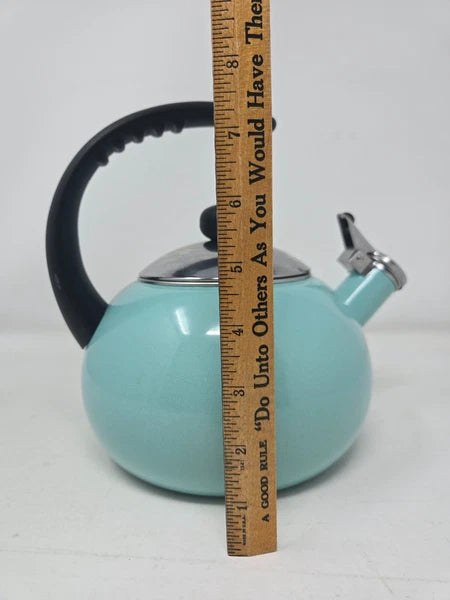 Farberware Luna Whistling Stovetop 2.5qt Tea Kettle Pot Turquoise Aqua Blue EUC