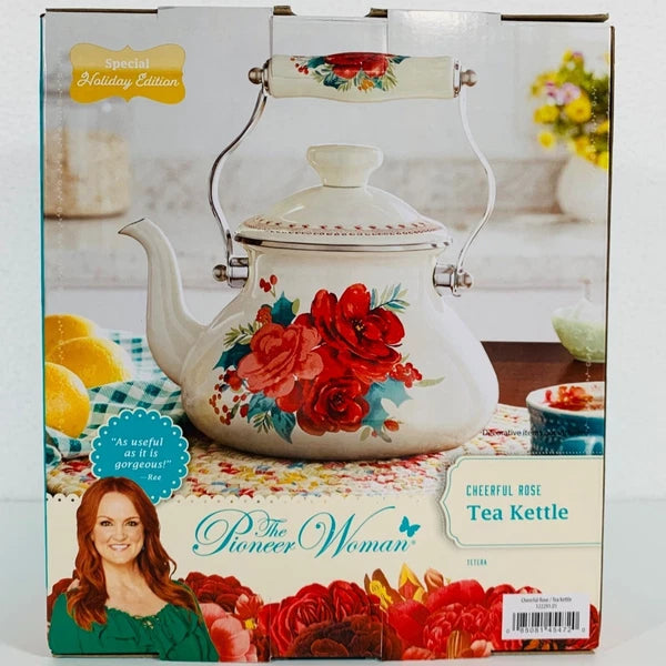 Pioneer Woman Teapot Kettle 1.9 Quart Farmhouse Decor Cheerful Rose Mother Gift
