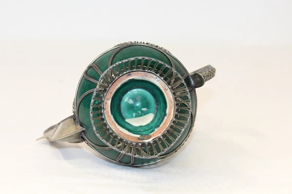 Chinese Middle Eastern Teapot Porcelain Metal Detailed Metal Accents Small Size