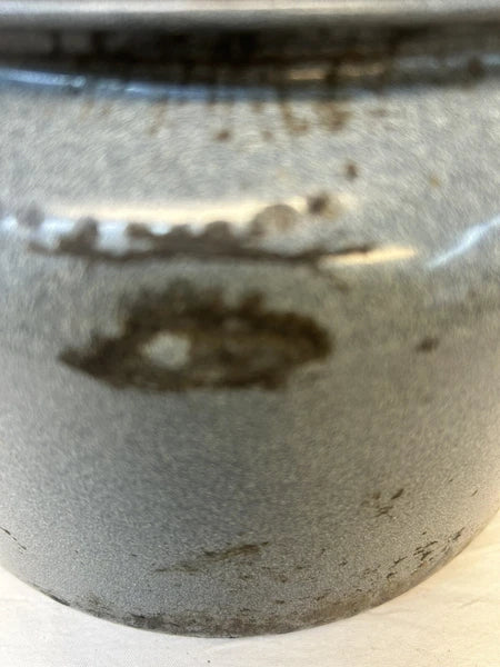 Vintage Gray Speckled Enamelware Large Tea Kettle with Wood Handle on Wire