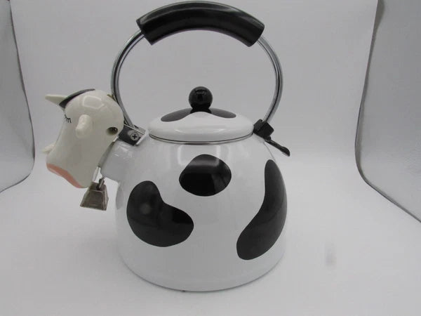 M Kamenstein Black White Cow Whistling Tea Kettle 2.5 qt from 1992
