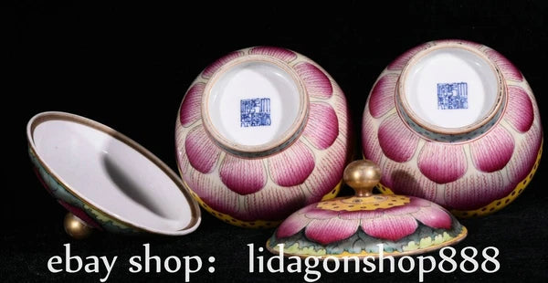 6" Yongzheng Marked Enamel Porcelain Phoenix Flower Pattern Lid Bowl Set