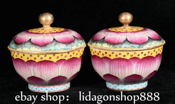 6" Yongzheng Marked Enamel Porcelain Phoenix Flower Pattern Lid Bowl Set