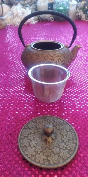 Brass/Enamel Marked Ethnic Teapot With Tea Strainer EUC